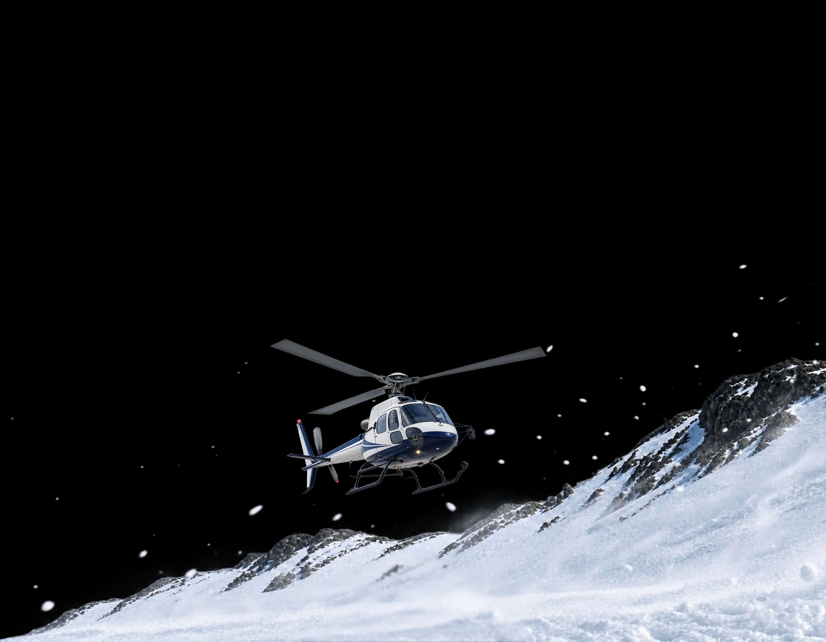 Landscape of helicopter on snow
