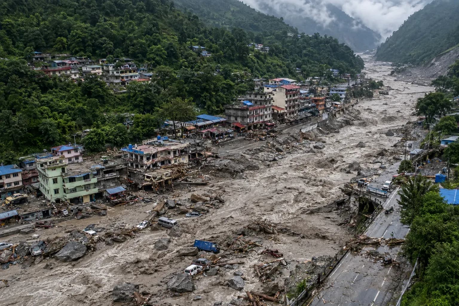 Massive Flash Flood from Tibet Devastates Rasuwagadhi Border